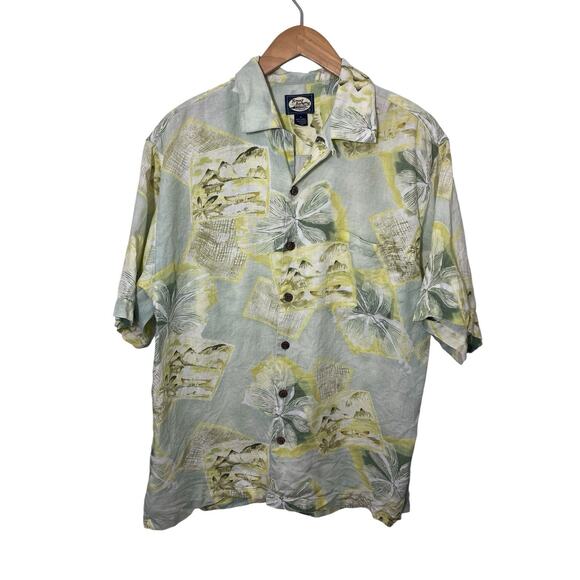 Tommy Bahama Hawaiian Shirt Mens Small Yellow Linen Floral Print Loop Collar - Picture 1 of 8